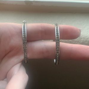 Silver and crystals hoop earrings